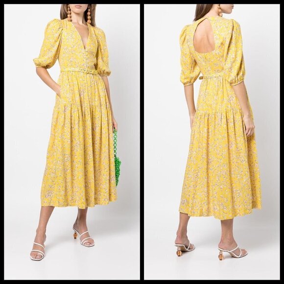 💕NICHOLAS💕 Celie Floral Print Long Dress Yellow Hastings Floral Print 10 NWOT - Picture 1 of 16